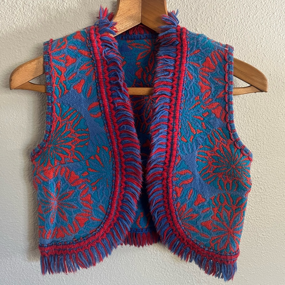 Rare Vintage Homemade Vest XS Red and Blue